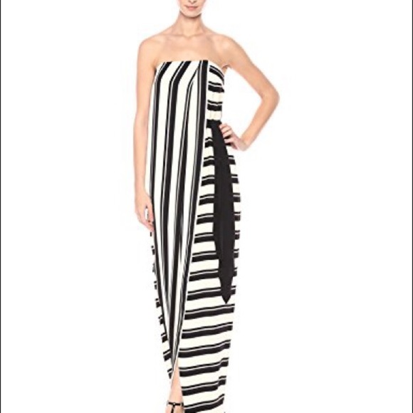 300 Halston Heritage Black & White Strapless Striped Gown NWT - Picture 6 of 15